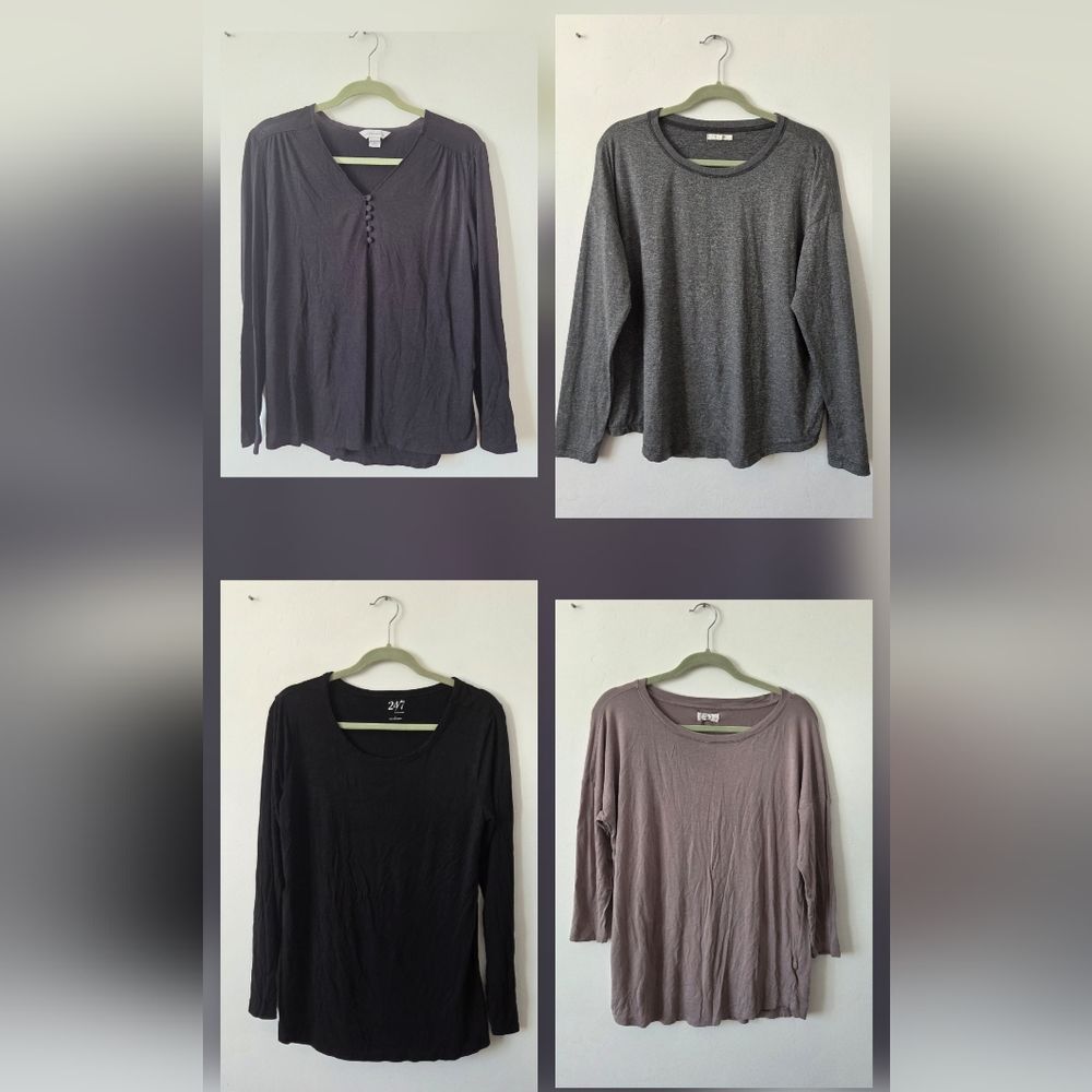Long Sleeve Shirt Bundle Basics Neutral Solids Knit Tops Large Modest Layering